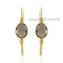 925 Brincos de Prata, Smoky Quartz Gemstone 18k Gold Earrings For Women